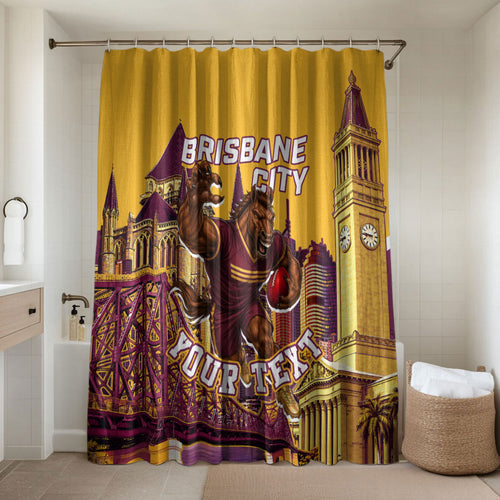 Personalised Brisbane City Rugby Bathroom Set Muscular Horse Mascot Skyline Graphic