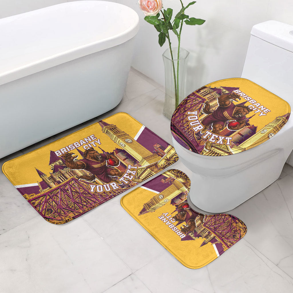 Personalised Brisbane City Rugby Bathroom Set Muscular Horse Mascot Skyline Graphic