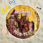 Personalised Brisbane City Rugby Beach Blanket Muscular Horse Mascot Skyline Graphic