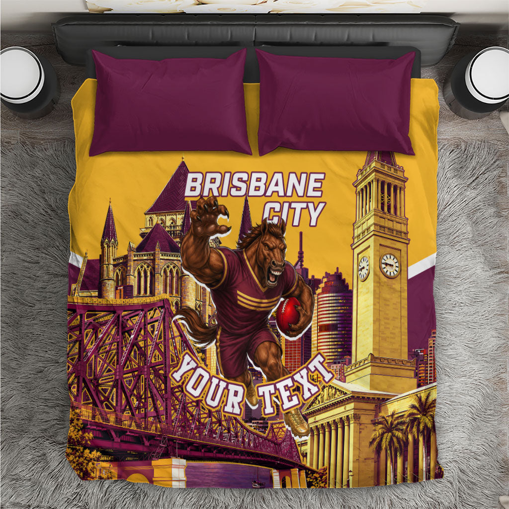 Personalised Brisbane City Rugby Bedding Set Muscular Horse Mascot Skyline Graphic