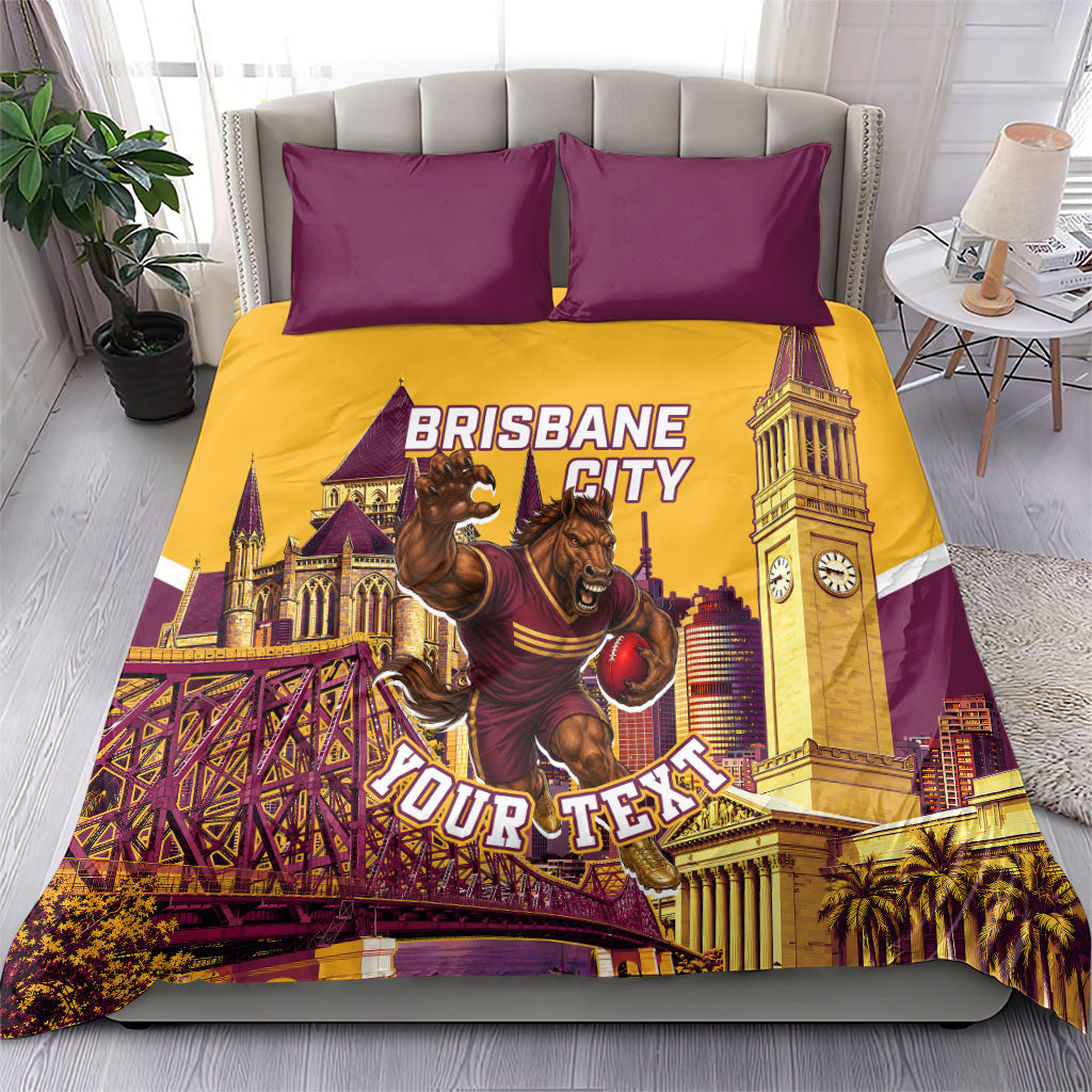 Personalised Brisbane City Rugby Bedding Set Muscular Horse Mascot Skyline Graphic
