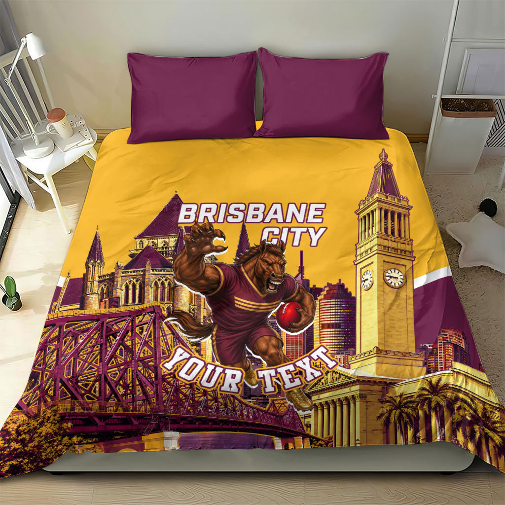 Personalised Brisbane City Rugby Bedding Set Muscular Horse Mascot Skyline Graphic