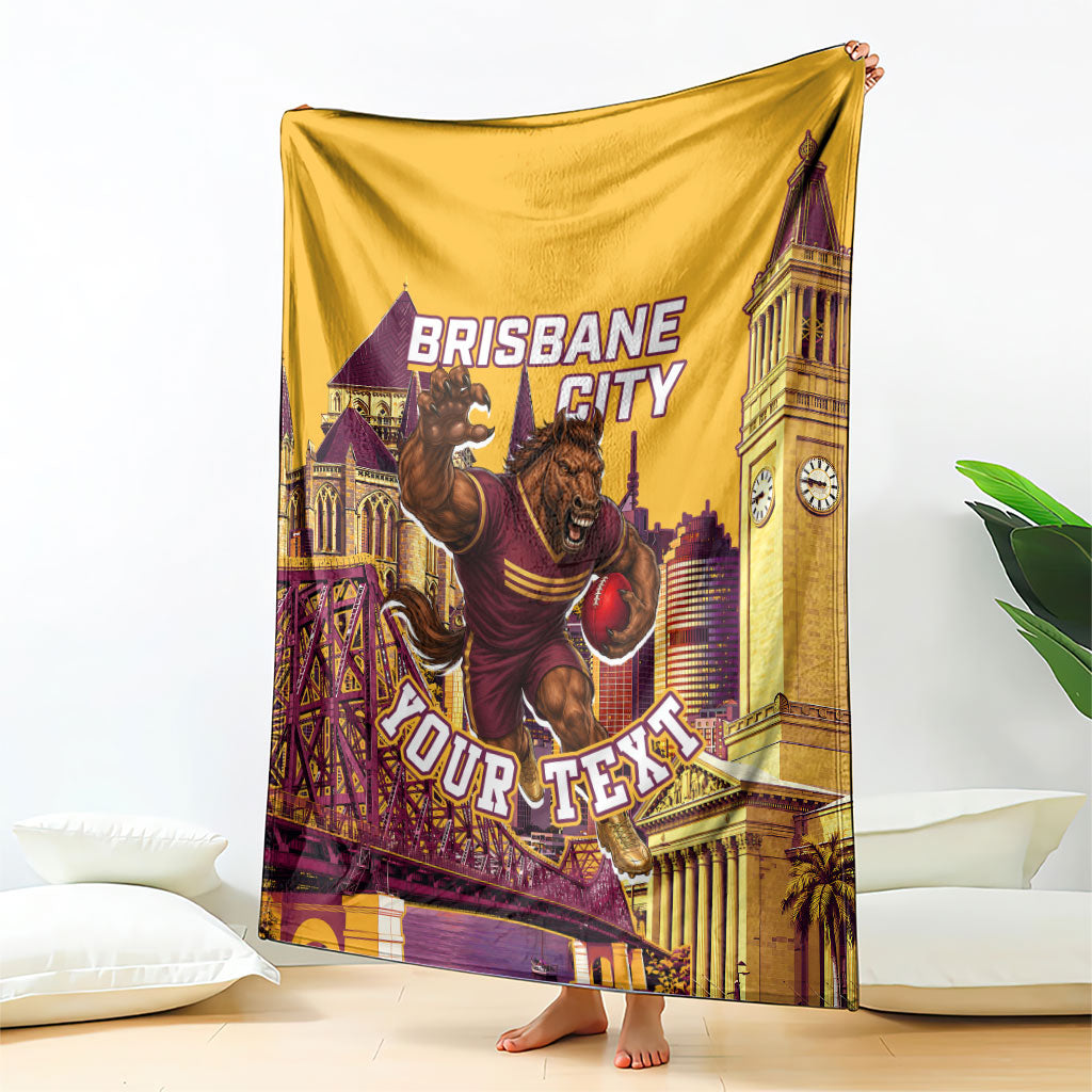 Personalised Brisbane City Rugby Blanket Muscular Horse Mascot Skyline Graphic