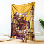 Personalised Brisbane City Rugby Blanket Muscular Horse Mascot Skyline Graphic