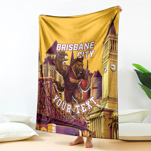 Personalised Brisbane City Rugby Blanket Muscular Horse Mascot Skyline Graphic