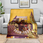 Personalised Brisbane City Rugby Blanket Muscular Horse Mascot Skyline Graphic