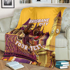 Personalised Brisbane City Rugby Blanket Muscular Horse Mascot Skyline Graphic