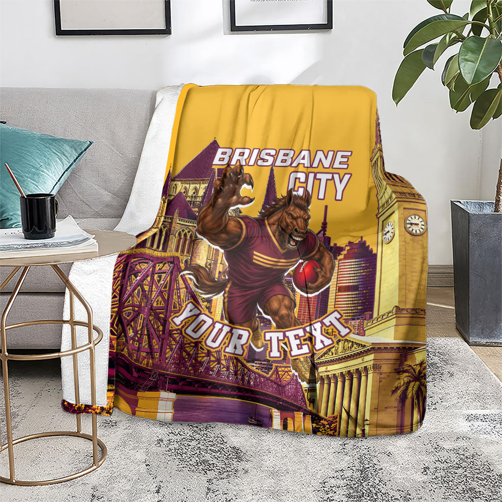 Personalised Brisbane City Rugby Blanket Muscular Horse Mascot Skyline Graphic