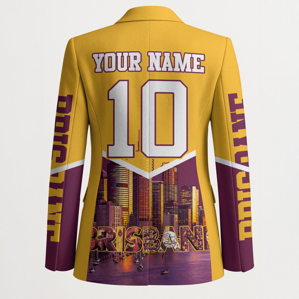 Personalised Brisbane City Rugby Blazer Muscular Horse Mascot Skyline Graphic