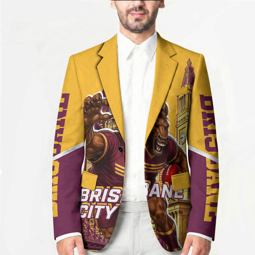 Personalised Brisbane City Rugby Blazer Muscular Horse Mascot Skyline Graphic