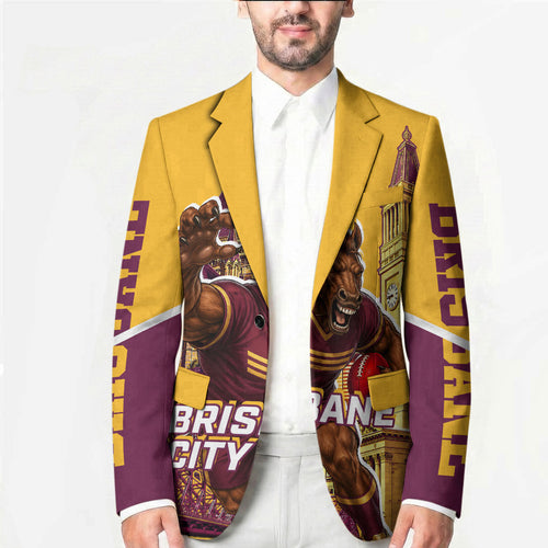 Personalised Brisbane City Rugby Blazer Muscular Horse Mascot Skyline Graphic
