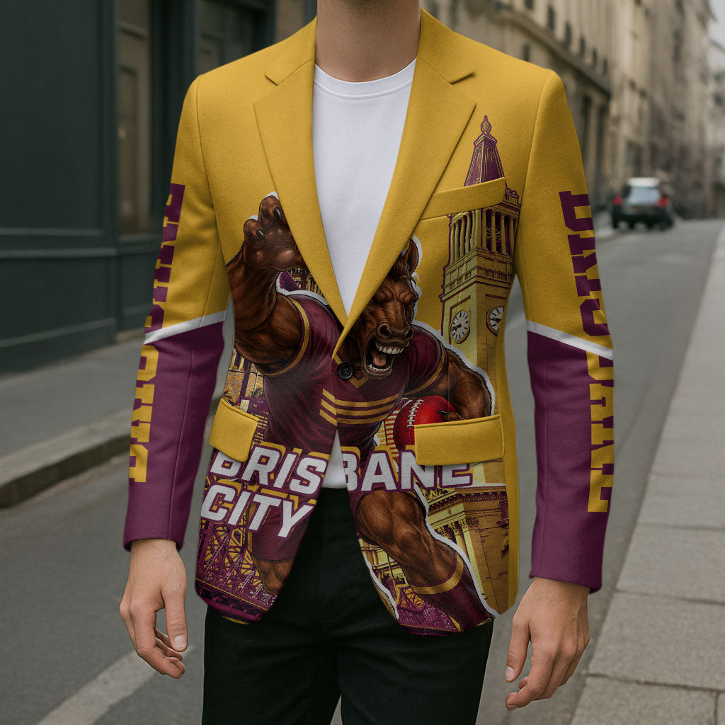 Personalised Brisbane City Rugby Blazer Muscular Horse Mascot Skyline Graphic