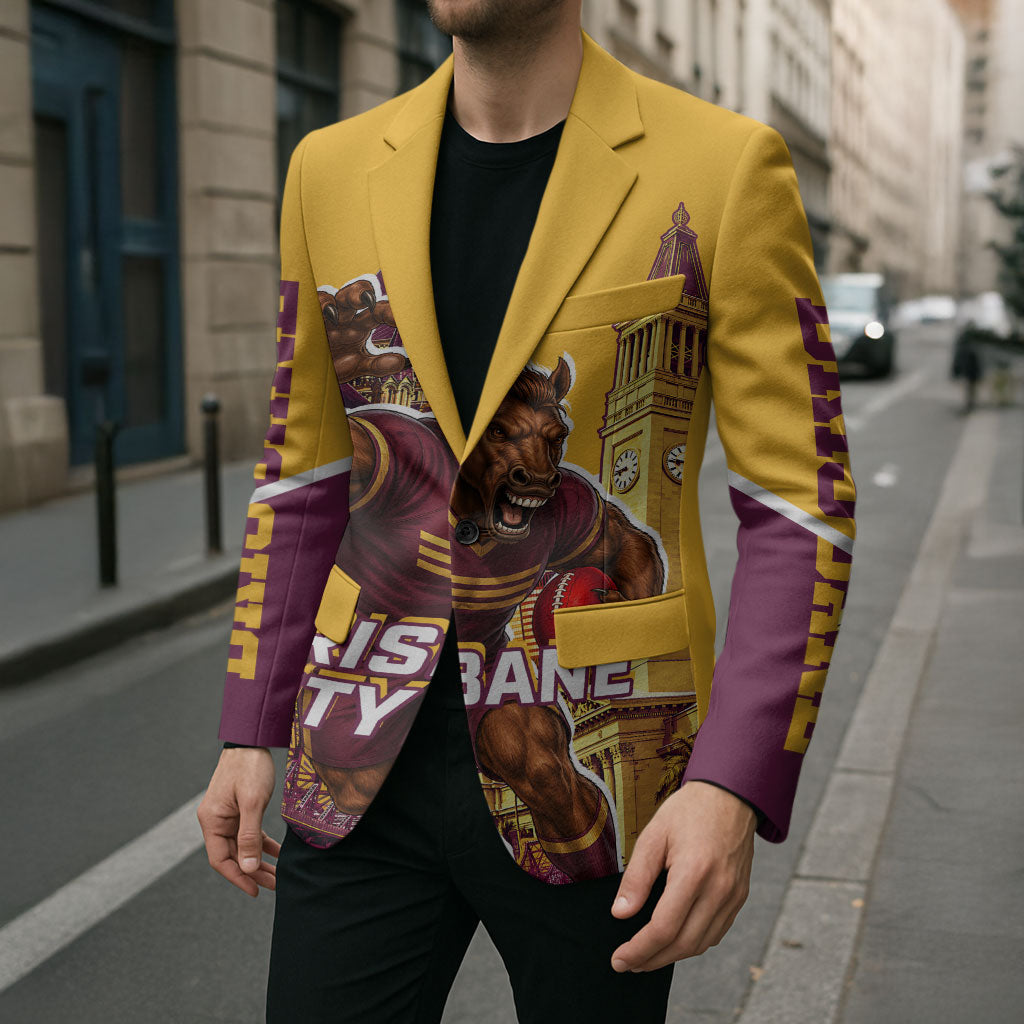 Personalised Brisbane City Rugby Blazer Muscular Horse Mascot Skyline Graphic