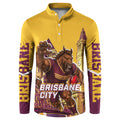 Personalised Brisbane City Rugby Button Sweatshirt Muscular Horse Mascot Skyline Graphic