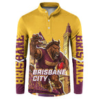 Personalised Brisbane City Rugby Button Sweatshirt Muscular Horse Mascot Skyline Graphic