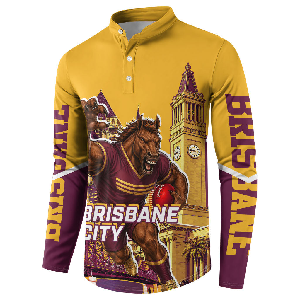 Personalised Brisbane City Rugby Button Sweatshirt Muscular Horse Mascot Skyline Graphic