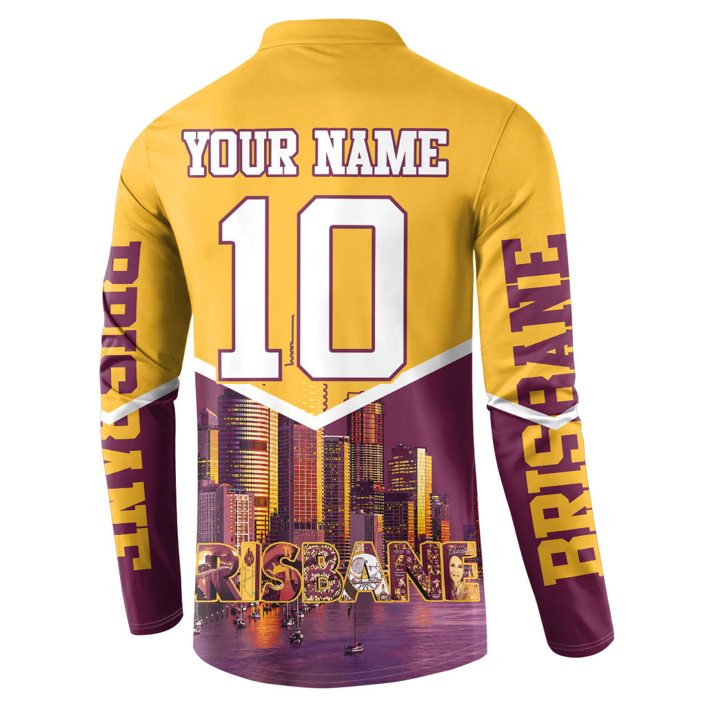 Personalised Brisbane City Rugby Button Sweatshirt Muscular Horse Mascot Skyline Graphic