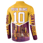 Personalised Brisbane City Rugby Button Sweatshirt Muscular Horse Mascot Skyline Graphic