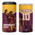 Personalised Brisbane City Rugby 4 in 1 Can Cooler Tumbler Muscular Horse Mascot Skyline Graphic