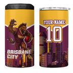 Personalised Brisbane City Rugby 4 in 1 Can Cooler Tumbler Muscular Horse Mascot Skyline Graphic