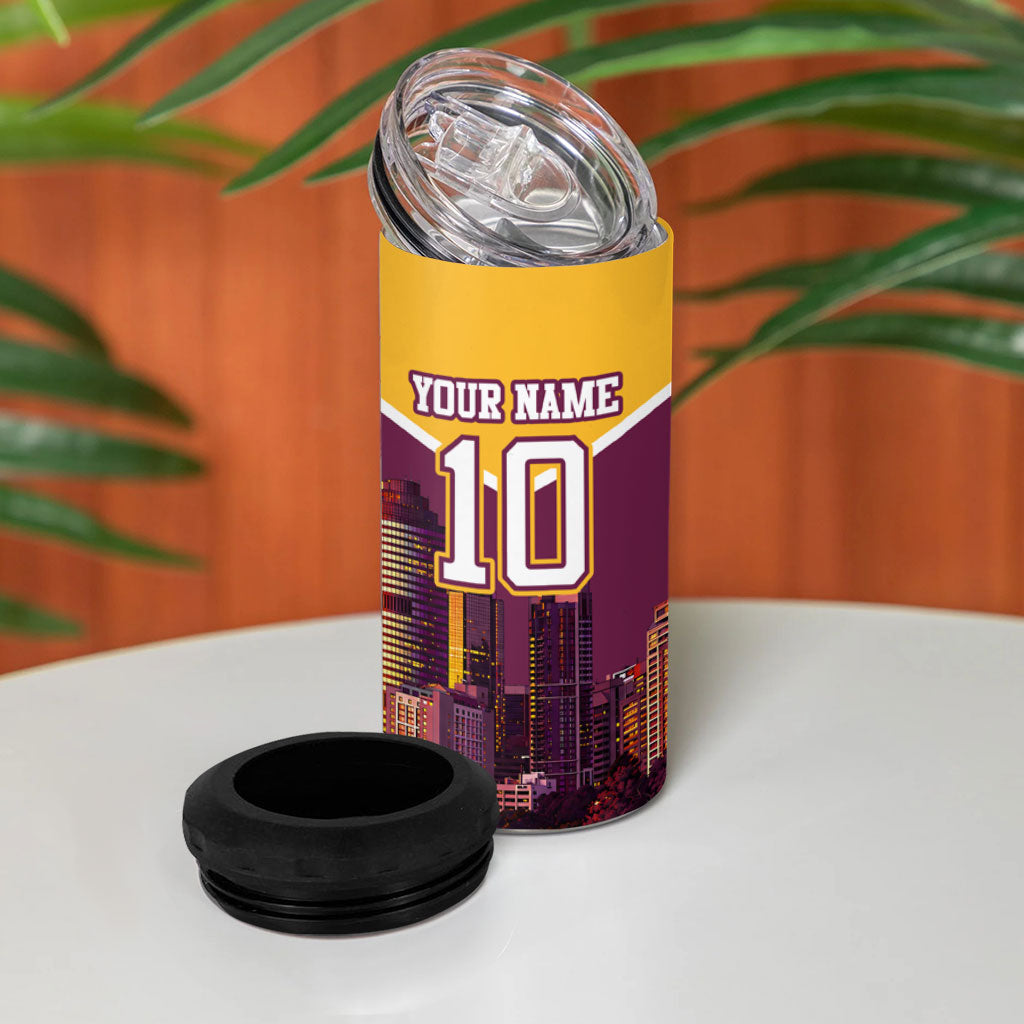 Personalised Brisbane City Rugby 4 in 1 Can Cooler Tumbler Muscular Horse Mascot Skyline Graphic