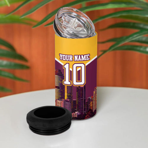 Personalised Brisbane City Rugby 4 in 1 Can Cooler Tumbler Muscular Horse Mascot Skyline Graphic