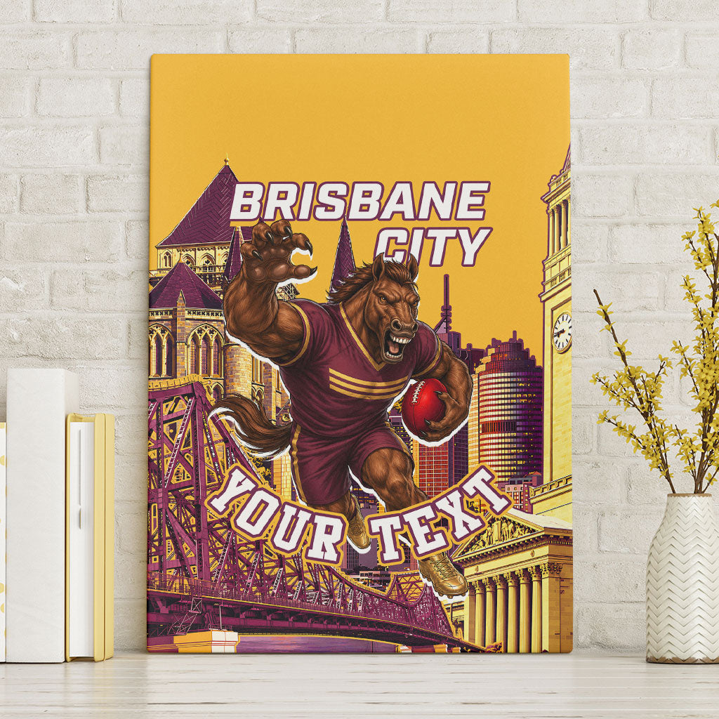 Personalised Brisbane City Rugby Canvas Wall Art Muscular Horse Mascot Skyline Graphic