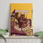 Personalised Brisbane City Rugby Canvas Wall Art Muscular Horse Mascot Skyline Graphic