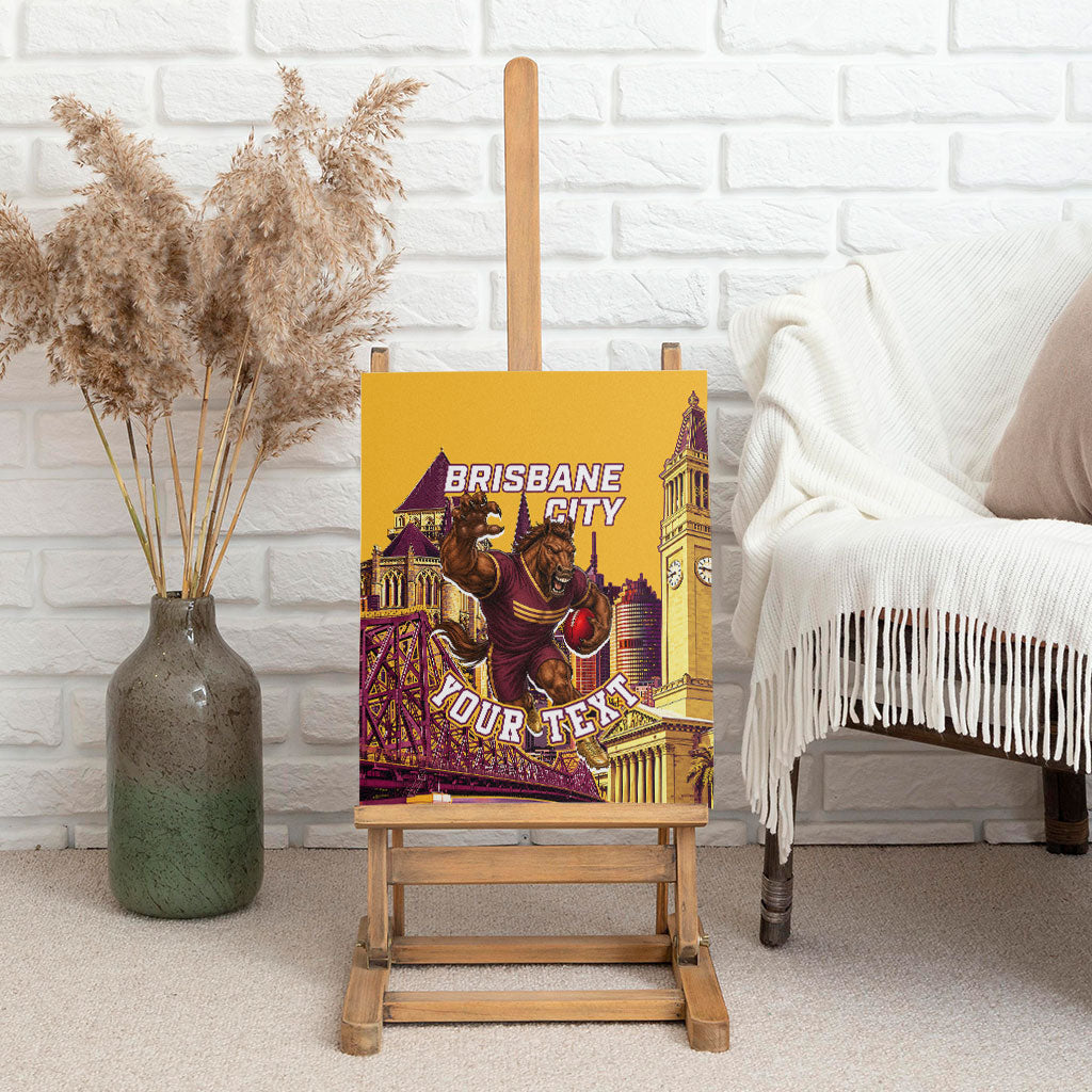Personalised Brisbane City Rugby Canvas Wall Art Muscular Horse Mascot Skyline Graphic