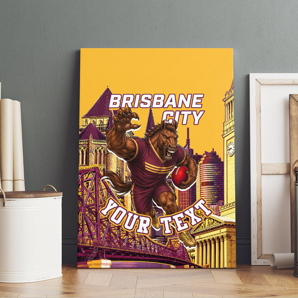 Personalised Brisbane City Rugby Canvas Wall Art Muscular Horse Mascot Skyline Graphic