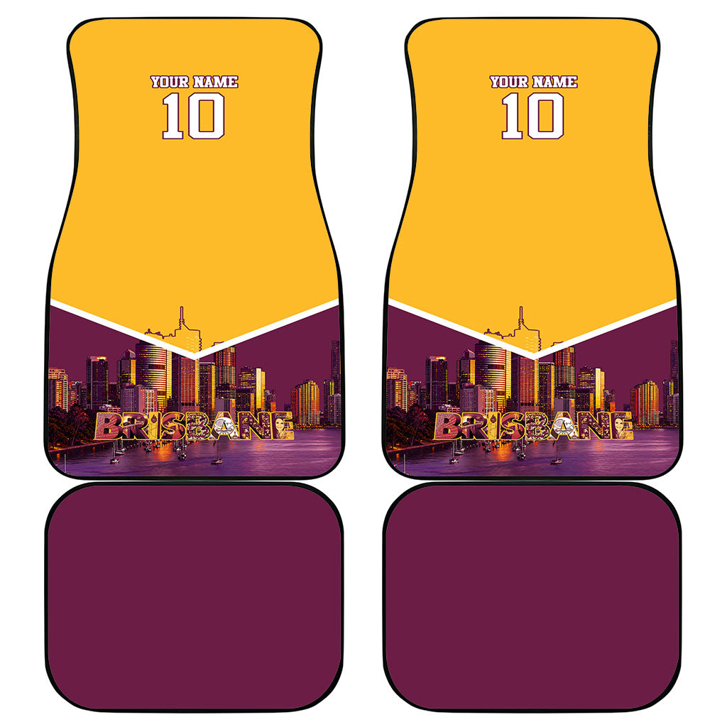 Personalised Brisbane City Rugby Car Mats Muscular Horse Mascot Skyline Graphic