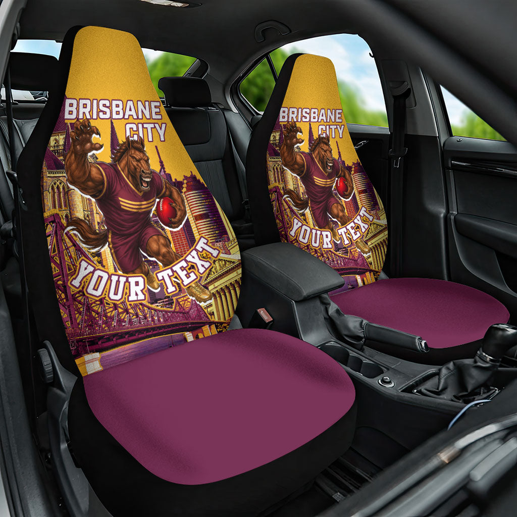 Personalised Brisbane City Rugby Car Seat Cover Muscular Horse Mascot Skyline Graphic