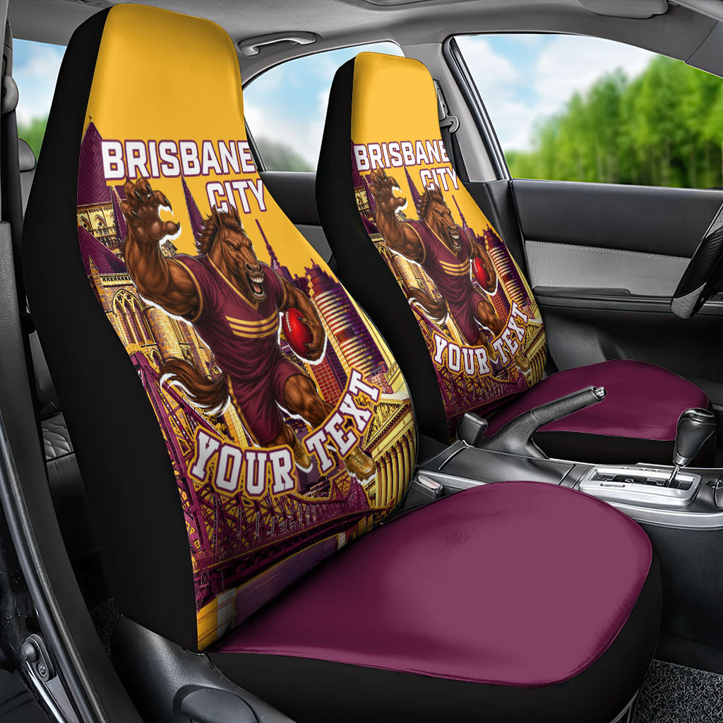 Personalised Brisbane City Rugby Car Seat Cover Muscular Horse Mascot Skyline Graphic