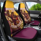 Personalised Brisbane City Rugby Car Seat Cover Muscular Horse Mascot Skyline Graphic