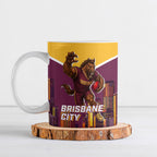Personalised Brisbane City Rugby Ceramic Mug Muscular Horse Mascot Skyline Graphic