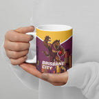 Personalised Brisbane City Rugby Ceramic Mug Muscular Horse Mascot Skyline Graphic