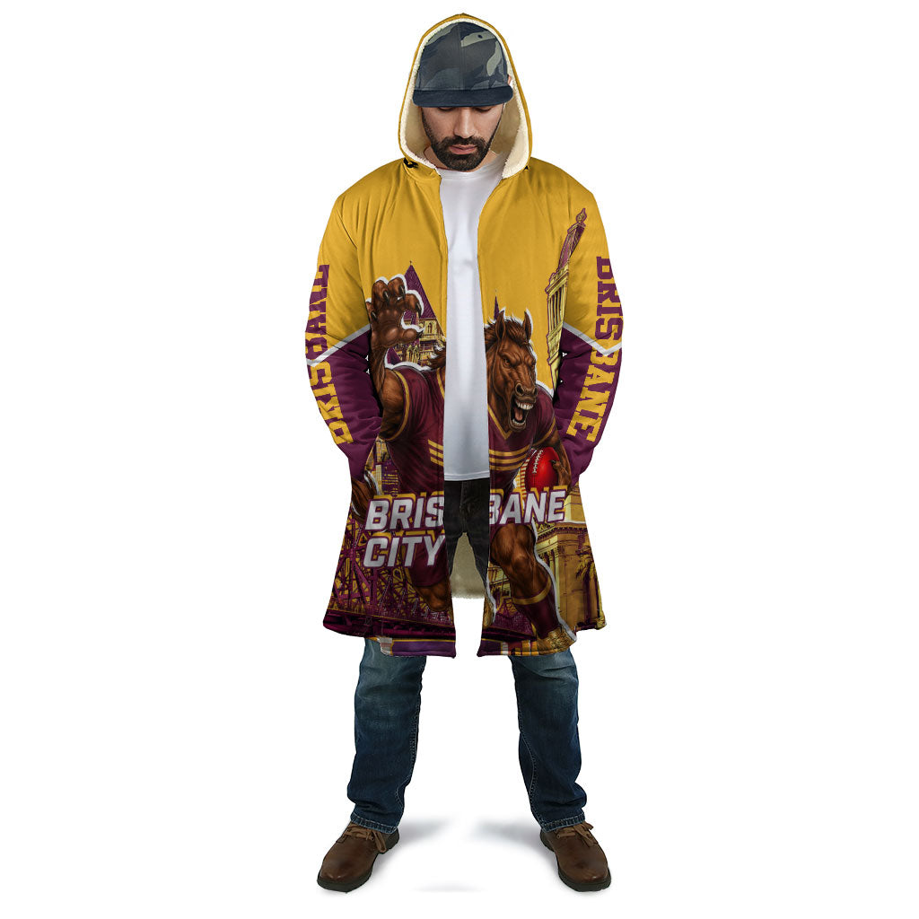 Personalised Brisbane City Rugby Cloak Muscular Horse Mascot Skyline Graphic