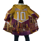 Personalised Brisbane City Rugby Cloak Muscular Horse Mascot Skyline Graphic