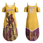 Personalised Brisbane City Rugby Couples Matching Summer Maxi Dress and Long Sleeve Button Shirt Muscular Horse Mascot Skyline Graphic
