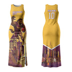 Personalised Brisbane City Rugby Couples Matching Tank Maxi Dress and Hawaiian Shirt Muscular Horse Mascot Skyline Graphic