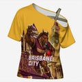 Personalised Brisbane City Rugby Cross Shoulder Shirt Muscular Horse Mascot Skyline Graphic