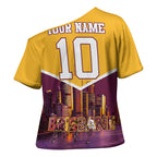 Personalised Brisbane City Rugby Cross Shoulder Shirt Muscular Horse Mascot Skyline Graphic