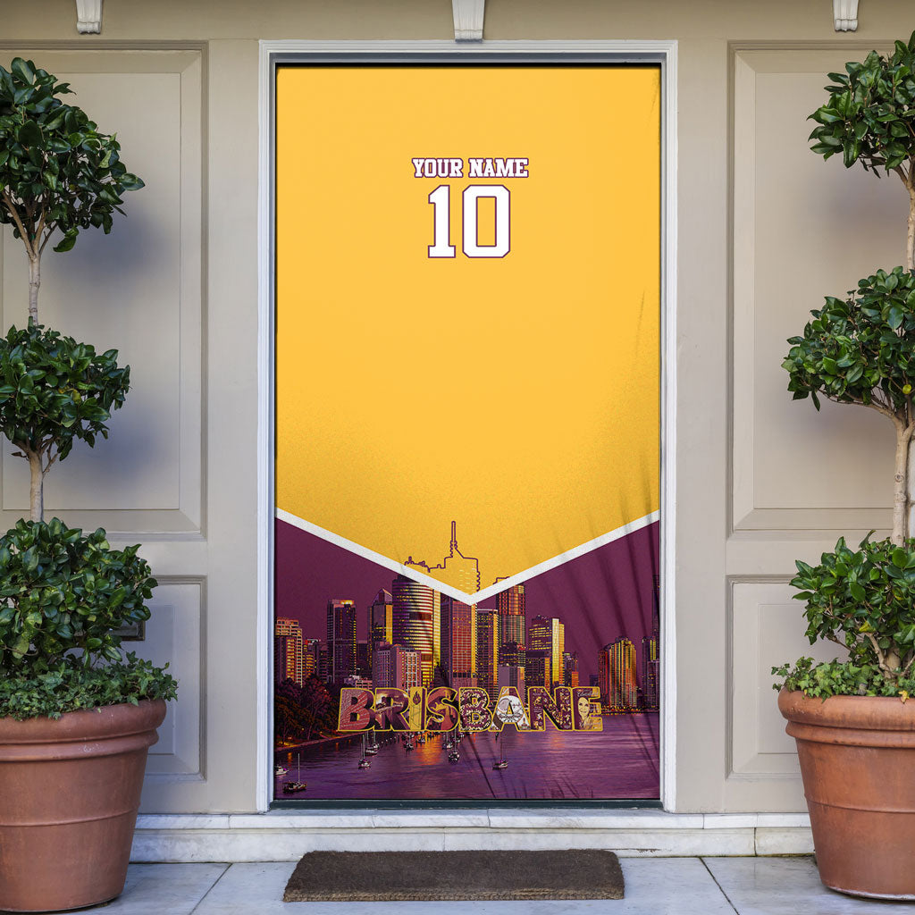 Personalised Brisbane City Rugby Door Cover Muscular Horse Mascot Skyline Graphic