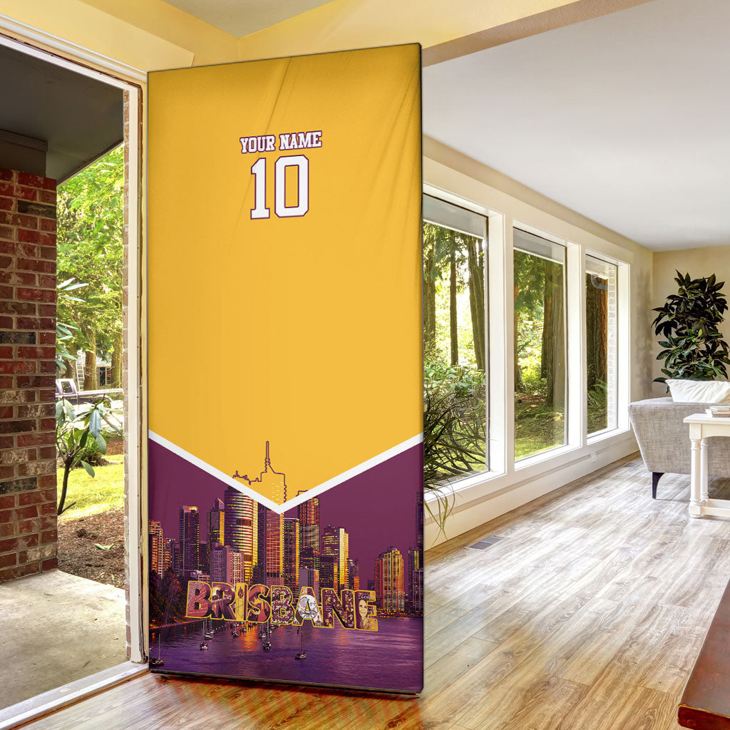 Personalised Brisbane City Rugby Door Cover Muscular Horse Mascot Skyline Graphic