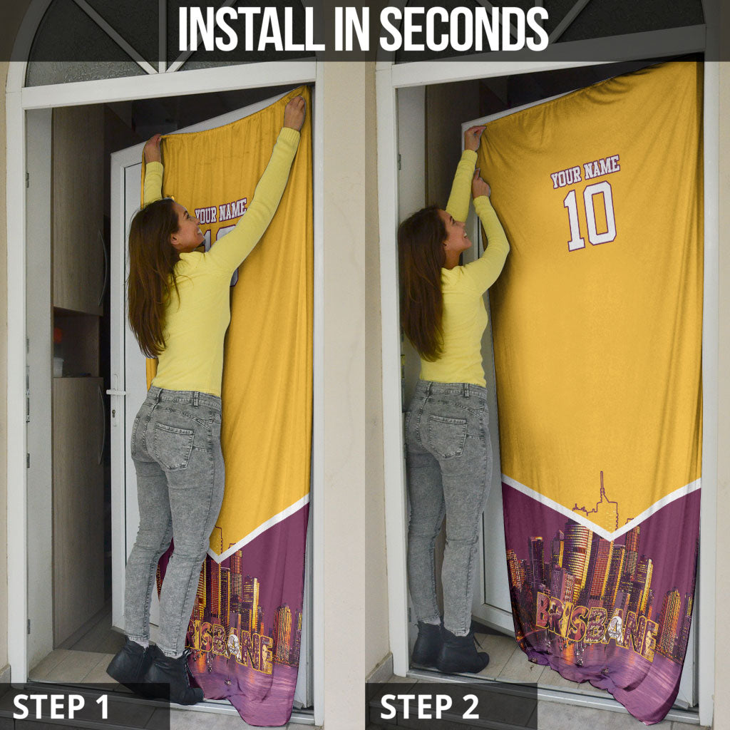 Personalised Brisbane City Rugby Door Cover Muscular Horse Mascot Skyline Graphic