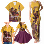Personalised Brisbane City Rugby Family Matching Tank Maxi Dress and Hawaiian Shirt Muscular Horse Mascot Skyline Graphic