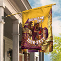 Personalised Brisbane City Rugby Garden Flag Muscular Horse Mascot Skyline Graphic