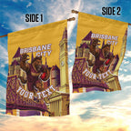 Personalised Brisbane City Rugby Garden Flag Muscular Horse Mascot Skyline Graphic
