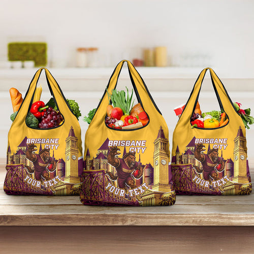 Personalised Brisbane City Rugby Grocery Bag Muscular Horse Mascot Skyline Graphic