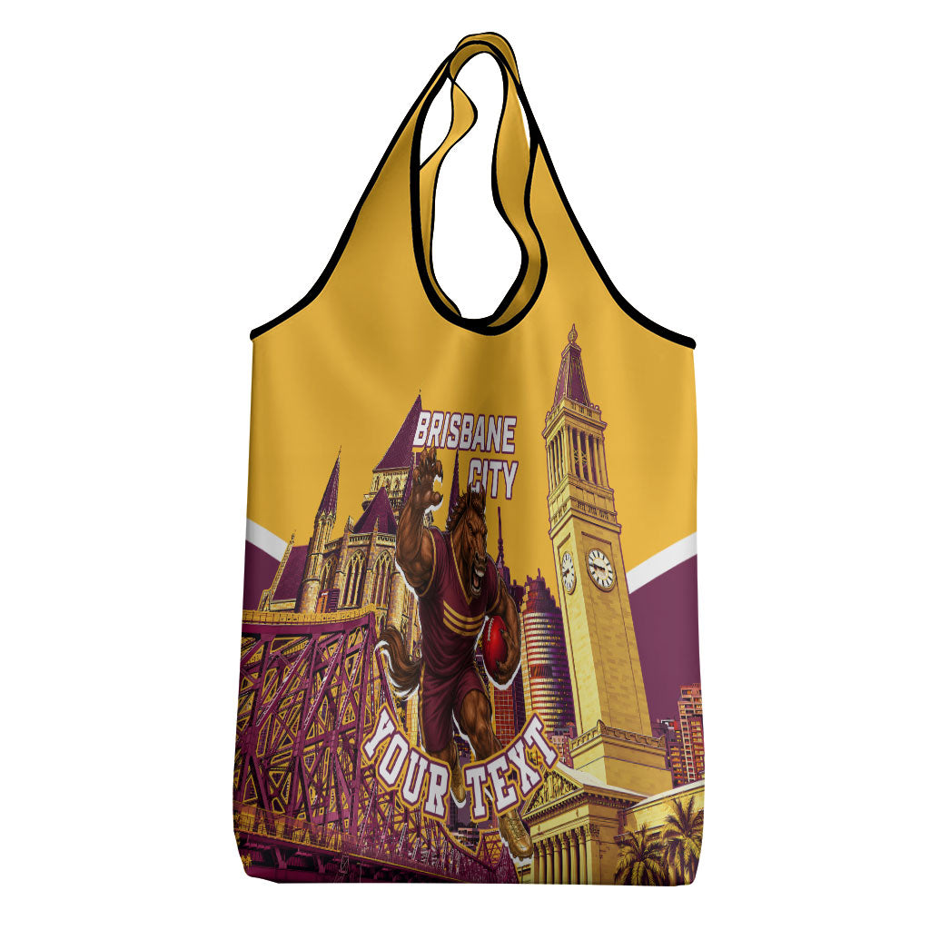 Personalised Brisbane City Rugby Grocery Bag Muscular Horse Mascot Skyline Graphic